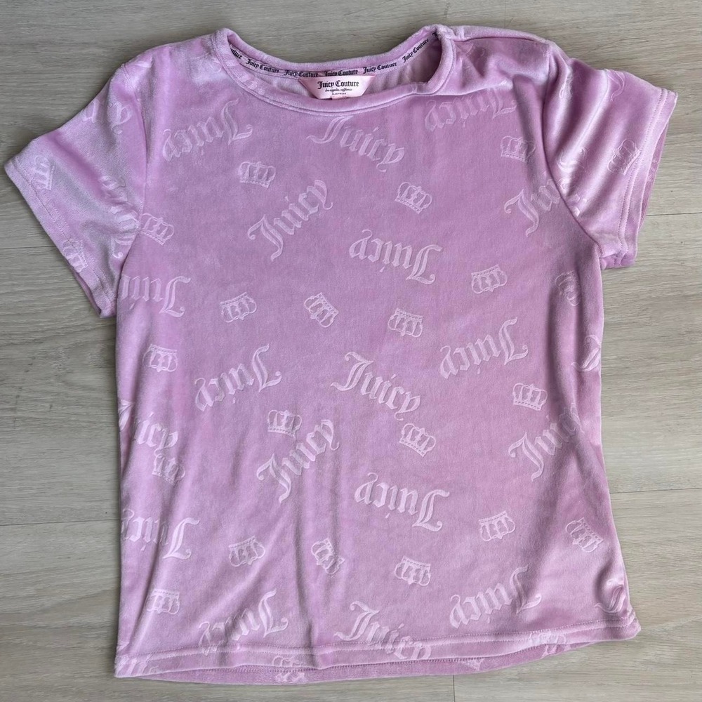 Juicy Couture Pink Velour All Over Logo Sleep Tee Women's Medium Y2K